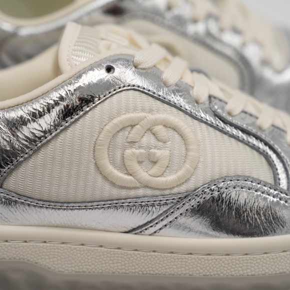 Size 36.5eu 6.5 US Gucci MAC80 Sneakers Metallic Silver Grey White GG - Picture 9 of 13